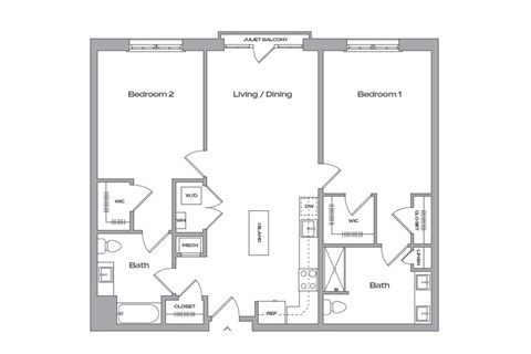 two bedroom floor plan at The James apartments Park Ridge